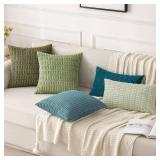 MIULEE Pack of 2 Corduroy Decorative Throw Pillow Covers 18x18 Inch Soft Boho Striped Pillow Covers Modern Farmhouse Home Decor for Summer Coastal Sofa Living Room Couch Bed Coastal Blue - Retail: $14