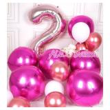 AULE Hot Pink Party Balloon Decorations - Pack of 6, Jumbo 22 Inch 4D Metallic Hot Pink Balloons, Large Foil Sphere, Big Round Mylar Balloons - Retail: $7