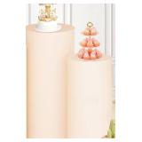 OMKSIH Cylinder Stand Covers for Party Set of 2 Cylinder Covers Spandex Pedestal Covers Beige Cylinder Pedestal Stand Covers Cylinder Covers Spandex Round Stretchy Pillar Covers for Wedding Birthday -
