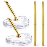 Outus 2 Pcs Wedding Pens Set for Guest Book Acrylic Heart Pen Holder Stand with Gold Pen for Wedding Bridal Engagement Guests Book Ceremony Valentines Favor Missing Pen - Retail: $23