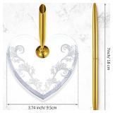 Outus 2 Pcs Wedding Pens Set for Guest Book Acrylic Heart Pen Holder Stand with Gold Pen for Wedding Bridal Engagement Guests Book Ceremony Valentines Favor Missing Pen - Retail: $23