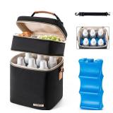 BABEYER Breastmilk Cooler Bag with Ice Pack Fits 6 Baby Bottles Up to 9 Ounce, Double Deck Leak-Proof Baby Bottles Bag with Shoulder Strap for Nursing and Working Mom, Black - Retail: $23