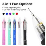 Baile 6 in 1 Multifunctional Ballpoint Pens 5 Colors 0.7 mm Ballpoint Pen and 0.5 mm Mechanical Pencil in One Pen, Pack of 5 - Retail: $14