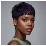 Naseily Short Pixie Cut Wig, Synthetic Wavy Hair - Retail: $299