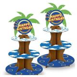 Geelin 2 Pcs 3 Tier Blue and Gold Ring Cartoon Round Cupcake Stand Birthday Decoration Animals Forest Ring Tray Cake Stand Decorations for Birthday Party Baby Shower Supplies - Retail: $17