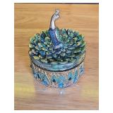 Decorative Peacock Trinket Box (A LITTLE CHIPPED IN SPOTS) - Retail: $35