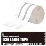 D30 Label Tape, 540 Labels 12x40mm White Thermal Label Paper for Phomemo D30 Labels Tape Printer Maker Tapes Refill Replacement for Print Master Refill 12mm x 40mm (0.47 x 1.57 Inch) 3 Rolls White - R