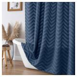 OVZME Dusty Blue Long Boho Bathroom Shower Curtain 96 Inch Length, Farmhouse Soft Touching Tufted Chevron Striped Protect Privacy Shower Curtain for Bathroom Hotel, 72Wx96L Inches - Retail: $19