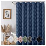 OVZME Dusty Blue Long Boho Bathroom Shower Curtain 96 Inch Length, Farmhouse Soft Touching Tufted Chevron Striped Protect Privacy Shower Curtain for Bathroom Hotel, 72Wx96L Inches - Retail: $19