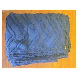 OVZME Dusty Blue Long Boho Bathroom Shower Curtain 96 Inch Length, Farmhouse Soft Touching Tufted Chevron Striped Protect Privacy Shower Curtain for Bathroom Hotel, 72Wx96L Inches - Retail: $19