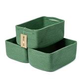 MiniArk Small Storage Baskets for Organizing | Closet Organizer Bins | Shelf Toy Basket | Woven Rope Baskets | Cube Decorative Box | Shallow Basket | 13x8.5x5.1 | 3 Packs Green - Retail: $32