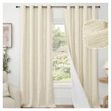 Lajode Cream Blackout Curtains for Living Room 90 Inch Length 2 Panels Set, Thermal Insulated Light Blocking Faux Linen Curtains for Bedroom, Bronze Grommet Boho Window Drape Each 52\ Wide - Retail: $