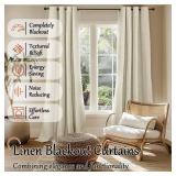 Lajode Cream Blackout Curtains for Living Room 90 Inch Length 2 Panels Set, Thermal Insulated Light Blocking Faux Linen Curtains for Bedroom, Bronze Grommet Boho Window Drape Each 52\ Wide - Retail: $