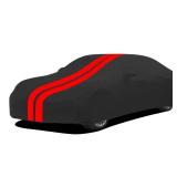 WinPower Indoor Sports Car Cover, Stretch Dustproof Protection Fit 164-181 Inch Full Car Cover for Underground Garage Car Show, Black and Red - Retail: $90