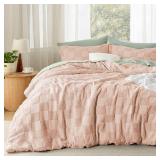 Bedsure Queen Size Comforter Set Dusty Rose, Boho Tufted Bed Set, Checkered Farmhouse Shabby Chic Bedding, 3 Pieces, 1 Plaid Geometric Comforter and 2 Pillow Shams - Retail: $59