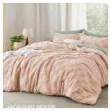 Bedsure Queen Size Comforter Set Dusty Rose, Boho Tufted Bed Set, Checkered Farmhouse Shabby Chic Bedding, 3 Pieces, 1 Plaid Geometric Comforter and 2 Pillow Shams - Retail: $59