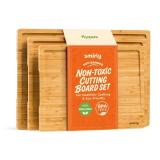 SMIRLY Bamboo Wooden Cutting Boards for Kitchen, Set of 3 Large - Small, Bamboo Wood Cutting Board Set with Deep Juice Grooves, Non Toxic Serving Tray, Perfect Motherfts Day Gifts - Retail: $38