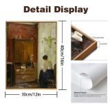 Qizee Vintage Wall Art Decor Still life with Young Girl Reading Framed Canvas Wall Art Home Decor for Bathroom Wall Decor Living Room Decoration