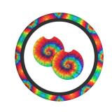 Tie Dye Steering Wheel Cover with 2 Car Coasters Non Slip Neoprene for Women Men Universal 15 Inch - Retail: $14