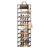 WEXCISE Narrow Shoe Rack 10 Tiers Tall Shoe Rack for Entryway 20 24 Pairs Shoe and Boots Organizer Storage Shelf Durable Black Metal Stackable Shoe Cabinet with Hooks, 17.1D x 11.8W x 78.7H in - Retai