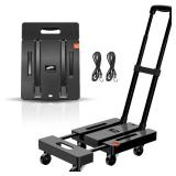 SPACEKEEPER Folding Hand Truck, 500 LB Heavy Duty Luggage Cart, Utility Dolly Platform Cart with 6 Wheels and 2 Elastic Ropes for Luggage, Travel, Moving, Shopping, Office Use, Black - Retail: $47