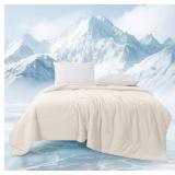 MASVIS Cooling Comforter King Size - Beige Lightweight Summer Cooling Blanket for Hot Sleepers Night Sweats, Double-Sided Cool Touch Soft Breathable Comforter, Q-Max 0.4 Cold Tech Ice Blanket 108\x90\