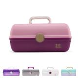Caboodles On-The-Go Girl Makeup Box, Two-Tone Pink on Violet, Hard Plastic Makeup Organizer Box, Built-In Mirror, Secure Latch for Safe Travel, Spacious Storage for Large Items - Retail: $28