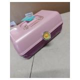 Caboodles On-The-Go Girl Makeup Box, Two-Tone Pink on Violet, Hard Plastic Makeup Organizer Box, Built-In Mirror, Secure Latch for Safe Travel, Spacious Storage for Large Items - Retail: $28