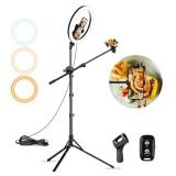 Aureday 12\ Overhead Ring Light with Stand, Dimmable Ringlight with Phone and Mic Holder, 62\in Adjustable Tripod for Video Recording, Live Streaming, Tiktok, YouTube, Makeup, Cooking - Retail: $30in