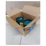 SPUNKYJUNKY 15° Slanted Ceramic Dog and Cat Bowl with Wooden Stand, Tilted Bulldog Food and Water Bowl No Slip Non-Spill for Cats Medium Dogs Big Face Pets 13.5 OZ (1.7 Cups, Green × 2) - Retail: $3