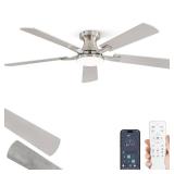 ZMISHIBO 52 Inch Ceiling Fan with Light, AppandRemote Control, Flush Mount Low Profile, Dimmable 20W LED Light, Quiet Reversible Motor for Bedroom, Living Room, Apartment, Nickel - Retail: $140
