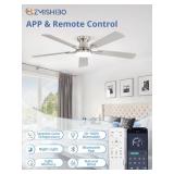 ZMISHIBO 52 Inch Ceiling Fan with Light, AppandRemote Control, Flush Mount Low Profile, Dimmable 20W LED Light, Quiet Reversible Motor for Bedroom, Living Room, Apartment, Nickel - Retail: $140