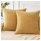 MIULEE Pack of 2 Couch Throw Pillow Covers 20x20 Inch Soft Gold Chenille Pillow Covers for Sofa Living Room Solid Dyed Pillow Cases - Retail: $21