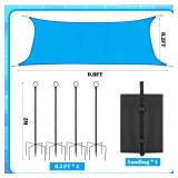 Briwooody Pool Shade Canopy Set 9. 8 x 8 ft Blue Outdoor Shade Sail with 4 Shepherd Hook Bracket and 4 Sandbags for Outdoor Patio Garden Backyard (Not Included Above Ground Pool) - Retail: $36