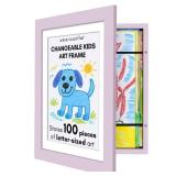 Kids Artwork Frame Changeable (Lilac) - Magnetic Door Holds 100 Art Pieces - 8.5x11 Letter Size Display with Mat or 10x12.5 Without Mat - My Mini Masterpiece - Retail: $20