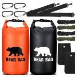 Foilswirl Bear Food Bag Hanging System - Ultralight, Waterproof, Includes 2 Bags, Pulley, 4 Ropes, 4 Clips, 2 Rock Pouches (Black, Orange) - Retail: $28
