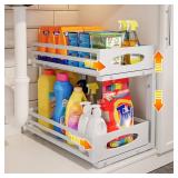 mixeshop Under Sink Organizer, 2 Tier Under Sink Organizers and Storage, Adjustable Height, Slide Out Metal Cabinet Organizers, Pull Out Cabinet Storage Drawer Shelf for Kitchen Bathroom White, 1 Pack
