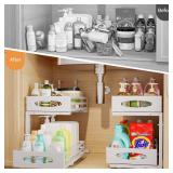 mixeshop Under Sink Organizer, 2 Tier Under Sink Organizers and Storage, Adjustable Height, Slide Out Metal Cabinet Organizers, Pull Out Cabinet Storage Drawer Shelf for Kitchen Bathroom White, 1 Pack