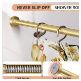 Emlaoe Gold Shower Curtain Rod 34-66 Inches(2.8-5.5ft) Never Rust Adjustable Shower Rod Spring Tension Non Slip No Drilling Shower Rods for Bathroom Garland Window - Retail: $17