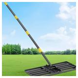Lawn Leveling Rake-Heavy Duty 30x10 Foldable Leveler Plate,6FT Adjustable Long Handle,Non Flipping Smooth Edge,Stainless Steel Ground Leveler for Yard,Golf Course,Farm,Soil,Sand - Retail: $36