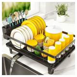 MERRYBOX Dish Drying Rack Space-Saving Dish Racks for Kitchen Counter, Rustproof Drying Rack Kitchen with Large Utensil Holder and Increased Feet, 16.5\ D x 11.4\in W x 5.65\in H, Black - Retail: $23i