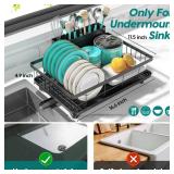 MERRYBOX Dish Drying Rack Space-Saving Dish Racks for Kitchen Counter, Rustproof Drying Rack Kitchen with Large Utensil Holder and Increased Feet, 16.5\ D x 11.4\in W x 5.65\in H, Black - Retail: $23i