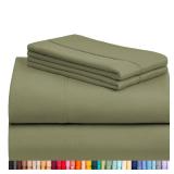 LuxClub 4 PC King Sheet Set, Breathable Luxury Bed Sheets, Deep Pockets Wrinkle Free Cooling Bed Sheets Machine Washable Hotel Bedding Silky Soft - Olive King - Retail: $38