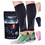 Calf Compression Sleeves for Men and Women - (1 Pair) Footless Compression Socks Support for Varicose Veins, Nursing, Pregnancy, Running - PhysFlex Leg Sleeve Brace for Shin Splints, Pain Relief and R