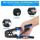 RJ45 Crimping Tool Kit Ethernet Crimp Set, RJ-11, 6PRJ-12, 8PRJ-45 Crimp, Cut and Strip with 20PCS CAT5 CAT5e Connectors, Covers,1 Network Cable Tester 1 Wire Stripper - Retail: $19