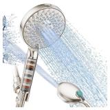 Filtered Shower Head with Handheld, High Pressure 9 Spray Mode Brushed Nickel Showerhead with Filters, detachable shower head,Water Softener Filters Beads for Hard Water - Remove Chlorine - Retail: $3