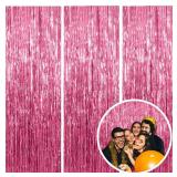 2 Pack Pink Backdrop Birthday Party Decorations Tinsel Foil Fringe Curtains Backdrop Streamer Bachelorette Christmas Graduation Wedding Princess Pink Theme Party Decorations - Retail: $6