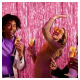 2 Pack Pink Backdrop Birthday Party Decorations Tinsel Foil Fringe Curtains Backdrop Streamer Bachelorette Christmas Graduation Wedding Princess Pink Theme Party Decorations - Retail: $6
