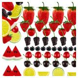 50 Pieces Fake Fruit Artificial Plastic Fruit, 14 Fake Strawberries, 12 Fake Cherries, 6 Fake Mulberries, 4 Fake Watermelon Slices, 10 Fake Blueberries, 4 Fake Lemon Slices for Christmas Decor - Retai