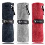 Handy Picks Microfiber Golf Towel (16\ X 16\in) with Carabiner Clip, Waffle Pattern Hook and Loop Fastener - The Convenient Golf Cleaning Towel BlackGreyRed - Retail: $10in